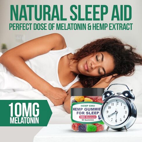 Hemp Emu Hemp Gummies للنوم - النوم بشكل أسرع، والبقاء نائمًا لفترة أطول - 10 ملغ من الميلاتونين + مستخلص القنب الفاخر، 2 علكة لكل وجبة - 60 قطعة علكة بنكهة الفاكهة in Saudi Arabia