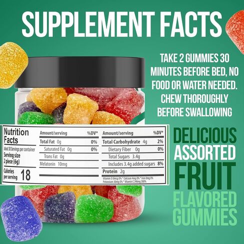 Hemp Emu Hemp Gummies للنوم - النوم بشكل أسرع، والبقاء نائمًا لفترة أطول - 10 ملغ من الميلاتونين + مستخلص القنب الفاخر، 2 علكة لكل وجبة - 60 قطعة علكة بنكهة الفاكهة in Saudi Arabia