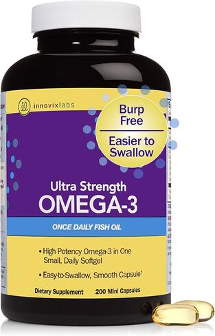 مكملات زيت السمك أوميغا 3 فائقة القوة من إنوفيكس لابز - زيت سمك خالي من التجشؤ مطلي معويًا - مكملات الأحماض الدهنية أوميغا 3 المعتمدة من IFOS - 200 حبة مكملات أوميغا 3 in Kuwait