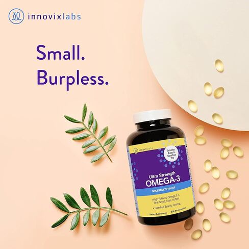 مكملات زيت السمك أوميغا 3 فائقة القوة من إنوفيكس لابز - زيت سمك خالي من التجشؤ مطلي معويًا - مكملات الأحماض الدهنية أوميغا 3 المعتمدة من IFOS - 200 حبة مكملات أوميغا 3 in Kuwait