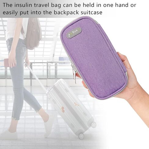 AYVANBER حقيبة سفر مبرد الأنسولين الصغيرة حقيبة تبريد محمولة لمرضى السكري مع عبوتين من جل الثلج قابلة لإعادة الاستخدام لأقلام الأنسولين أثناء السفر وغيرها من مستلزمات مرضى السكري (أخضر رخامي) in Kuwait