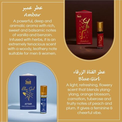 مجموعة زيت دخني العطار | العطار العربي | زيوت عطرية عربية أصيلة | خلطات حلال نقية 100% وخالية من الكحول | أماني، أميرة، حياتي، عنبر، عنبر عود، مسك أبيض - 6 مل لكل منهما in Saudi Arabia