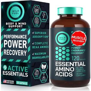 Essential Amino Acids Supplement - 3,000mg Amino Complex + All 9 Best Amino Acids for Muscle Power and Recovery - Leucine Amino Acid, Lysine, Isoleucine, Tryptophan - 120 Vegan, Keto BCAA Capsules