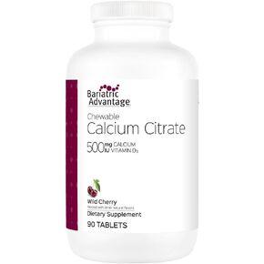 Bariatric Advantage Calcium Citrate Chewable 500 mg - for Bariatric Surgery Patients - High-Potency, Easy-Digest Tablets - Calcium Citrate - Bone Strength Supplements* - 90 Count - Chocolate in Kuwait
