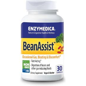 Enzymedica, BeanAssist, Digestive Enzymes to Break Down Gas-Producing Foods, Reduces Occasional Gas & Bloating, 30 Count in Saudi Arabia