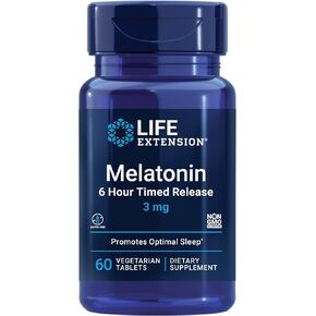 Life Extension Melatonin 6 Hour Timed Release 3 mg - For Circadian Rhythm & Immune Function, Cellular and DNA Health - Sleep Supplement - Non-GMO, Gluten-Free - Vegetarian Tablets, 60 Count in Saudi Arabia
