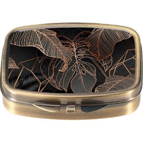 Dynippy Pill Case Pill Box with Mirror Retro Pocket 2 Compartment Medicine Case Vitamin Pill Organizer for Pocket Purse and Travel (A-Black Marble)