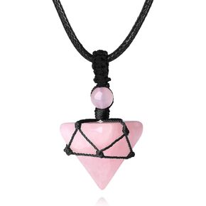 YATOJUZI Obsidian Healing Crystal Stone Necklace Hexagonal Pointed Pendant Necklaces Adjustable Rope Natural Gemstone Necklace Reiki Enger Quartz Jewelry for Women Men