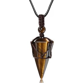 Top Plaza 6 Facet Reiki Healing Crystal Stone Pointed Pendant Necklaces Adjustable Natural Gemstone Necklace Reiki Quartz Jewelry for Women Men