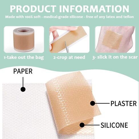 أوراق الندبات المصنوعة من السيليكون - شريط الندبات السيليكون القابل لإعادة الاستخدام، شريط الندبات الجراحية، الحروق، العمليات القيصرية، الجدرة، الصدمات وحب الشباب - إزالة الندبات بدون ألم - علاج احترافي للندبات in Kuwait