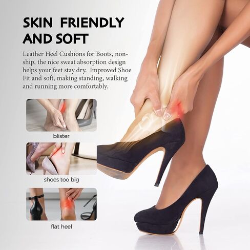 بطانات كعب جلدية للاحذية، حشوات كعب للنساء والرجال للاحذية الفضفاضة، وسادات كعب تمنع انزلاق الكعب والتقرح، تحسين ملاءمة وراحة الحذاء، (3 ازواج؛ كاكي) in Kuwait