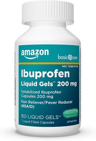 Amazon Basic Care Ibuprofen Liquid Gels 200 mg, Pain Reliever/Fever Reducer Liquid Filled Capsules, For Headache, Toothache, Backache, Menstrual Cramps and More, 160 Count in Saudi Arabia