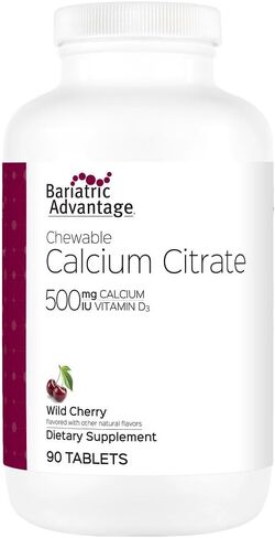 Bariatric Advantage Calcium Citrate Chewable 500 mg - for Bariatric Surgery Patients - High-Potency, Easy-Digest Tablets - Calcium Citrate - Bone Strength Supplements* - 90 Count - Chocolate in Kuwait