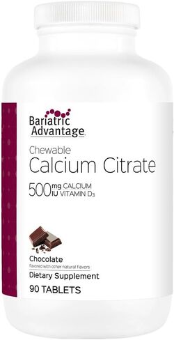 Bariatric Advantage Calcium Citrate Chewable 500 mg - for Bariatric Surgery Patients - High-Potency, Easy-Digest Tablets - Calcium Citrate - Bone Strength Supplements* - 90 Count - Chocolate in Kuwait