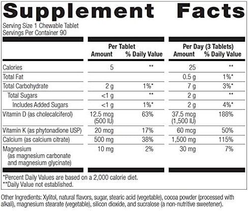 Bariatric Advantage Calcium Citrate Chewable 500 mg - for Bariatric Surgery Patients - High-Potency, Easy-Digest Tablets - Calcium Citrate - Bone Strength Supplements* - 90 Count - Chocolate in Kuwait