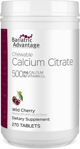 Bariatric Advantage Calcium Citrate Chewable 500 mg - for Bariatric Surgery Patients - High-Potency, Easy-Digest Tablets - Calcium Citrate - Bone Strength Supplements* - 90 Count - Chocolate in Kuwait