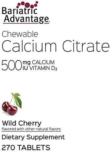 Bariatric Advantage Calcium Citrate Chewable 500 mg - for Bariatric Surgery Patients - High-Potency, Easy-Digest Tablets - Calcium Citrate - Bone Strength Supplements* - 90 Count - Chocolate in Kuwait