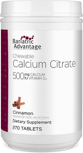 Bariatric Advantage Calcium Citrate Chewable 500 mg - for Bariatric Surgery Patients - High-Potency, Easy-Digest Tablets - Calcium Citrate - Bone Strength Supplements* - 90 Count - Chocolate in Kuwait