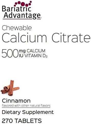Bariatric Advantage Calcium Citrate Chewable 500 mg - for Bariatric Surgery Patients - High-Potency, Easy-Digest Tablets - Calcium Citrate - Bone Strength Supplements* - 90 Count - Chocolate in Kuwait