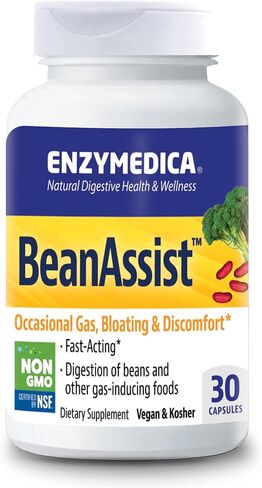 Enzymedica, BeanAssist, Digestive Enzymes to Break Down Gas-Producing Foods, Reduces Occasional Gas & Bloating, 30 Count in Saudi Arabia