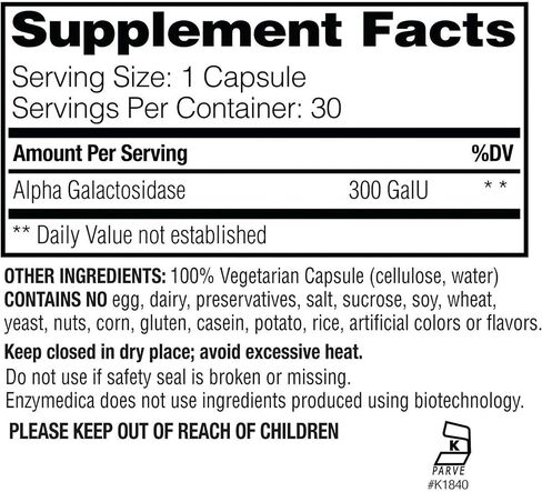 Enzymedica, BeanAssist, Digestive Enzymes to Break Down Gas-Producing Foods, Reduces Occasional Gas & Bloating, 30 Count in Saudi Arabia
