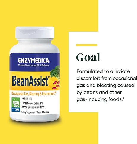 Enzymedica, BeanAssist, Digestive Enzymes to Break Down Gas-Producing Foods, Reduces Occasional Gas & Bloating, 30 Count in Saudi Arabia