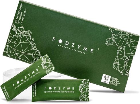 FODZYME من Kiwi Biosciences - إنزيمات هضمية جديدة تعمل على تفكيك FODMAPs Fructan (مثل Inulin، FOS)، وGalacto-Oligosaccharides أو GOS، واللاكتوز - مجموعة 5 جرعات للمبتدئين in Kuwait