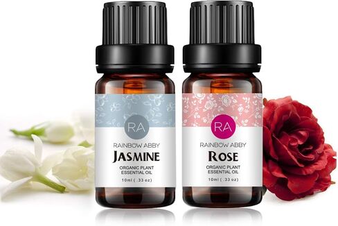 مجموعة زيوت الورد والياسمين العطرية العلاجية 100% زيوت عضوية نقية للناشر والتدليك والبشرة - 2 × 10 مل¡ in Kuwait