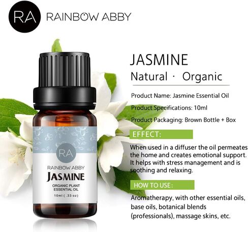 مجموعة زيوت الورد والياسمين العطرية العلاجية 100% زيوت عضوية نقية للناشر والتدليك والبشرة - 2 × 10 مل¡ in Kuwait