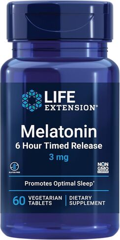 Life Extension Melatonin 6 Hour Timed Release 3 mg - For Circadian Rhythm & Immune Function, Cellular and DNA Health - Sleep Supplement - Non-GMO, Gluten-Free - Vegetarian Tablets, 60 Count in Saudi Arabia