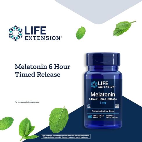 Life Extension Melatonin 6 Hour Timed Release 3 mg - For Circadian Rhythm & Immune Function, Cellular and DNA Health - Sleep Supplement - Non-GMO, Gluten-Free - Vegetarian Tablets, 60 Count in Saudi Arabia