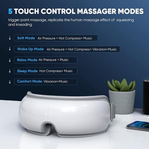 MEMASA Eye Massager, Gifts for Women, Bluetooth Music, Heated and Compression Eye Massage Mask for Relax Eye Strain, Dry Eyes and Improve Sleep, Ideal Gifts for Women/Men in Saudi Arabia