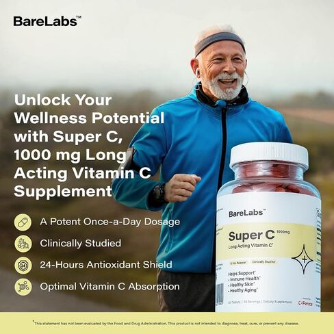 BareLabs 12-Hours Extended Release Vitamin C 1000 mg Supplement | Long-Acting | Supports Immune Health, Healthy Skin, Healthy Aging & gastric Distension | 120 Tablets Super C in Saudi Arabia