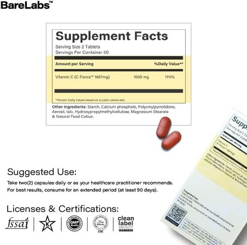 BareLabs 12-Hours Extended Release Vitamin C 1000 mg Supplement | Long-Acting | Supports Immune Health, Healthy Skin, Healthy Aging & gastric Distension | 120 Tablets Super C in Saudi Arabia