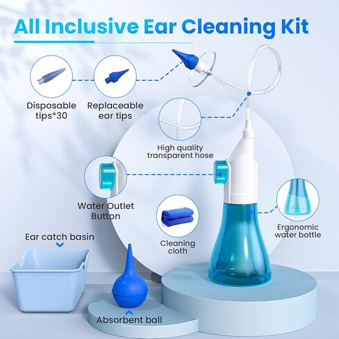 Ear Wax Removal, Manual Ear Irrigation Flushing System, Ear Wax Removal Tool, Ear Cleaning Kit for Adults & Kids, Ear Wax Removal Kit Includes Basin, Ear Cleaner, Towel, 31 Disposable Tips in Kuwait