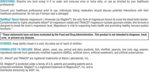 مسحوق المغنيسيوم العصبي XYMOGEN OptiMag - المغنيسيوم L-ثريونات، مالات المغنيسيوم + المغنيسيوم جليسينات المغنيسيوم المخلبي لدعم صحة الدماغ - يدعم الاسترخاء - بدون نكهة (60 حصة) in Kuwait