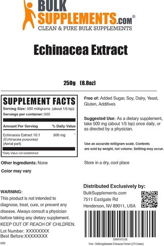 BulkSupplements.com Echinacea Extract Powder - Echinacea Supplement, Herbal Supplement for Immune Support - Vegan & Gluten Free, 500mg per Serving, 500g (1.1 lbs) (Pack of 1) in Kuwait