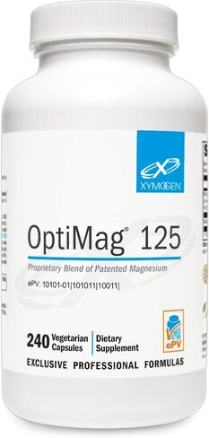 XYMOGEN OptiMag 125 - مكمل خلات المغنيسيوم مع مالات ثنائي المغنيسيوم + ليسينات جليسينات المغنيسيوم لدعم صحة الأعصاب والعضلات والعظام + صحة القلب (120 حبة مغنيسيوم) in Kuwait