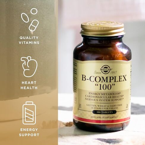 Solgar B-Complex "100" - 50 Vegetable Capsules - Energy Metabolism, Cardiovascular Health, Nervous System Support - Non-GMO, Vegan, Gluten Free - 50 Servings in Kuwait