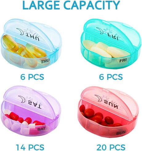 Weekly Pill Organizer 2 Times a Day,AM PM Large Daily Pill Box with PU Leather Case for Travel,Round Medicine Organizer,7 Day Pill Container for Vitamin Fish Oils Supplement-Black in Saudi Arabia