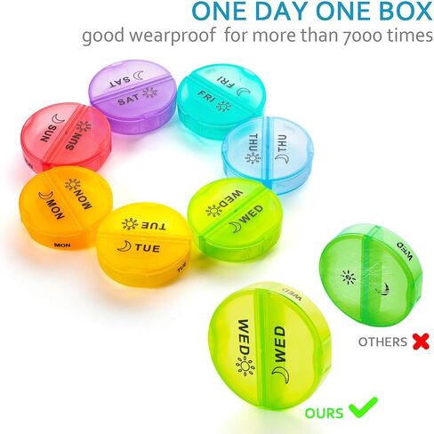 Weekly Pill Organizer 2 Times a Day,AM PM Large Daily Pill Box with PU Leather Case for Travel,Round Medicine Organizer,7 Day Pill Container for Vitamin Fish Oils Supplement-Black in Saudi Arabia
