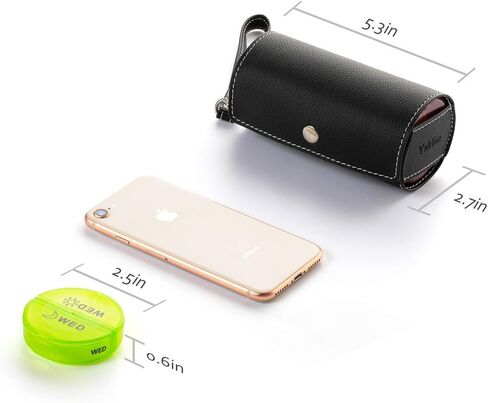 Weekly Pill Organizer 2 Times a Day,AM PM Large Daily Pill Box with PU Leather Case for Travel,Round Medicine Organizer,7 Day Pill Container for Vitamin Fish Oils Supplement-Black in Saudi Arabia