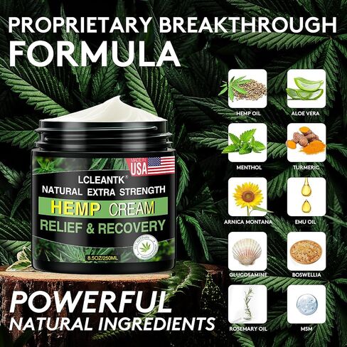 Lcleantk 8.5 oz Instant Hemp Cream - Maximum Strength Natural Smoothing Hemp Cream for Muscles, Joints, Foot, Back, Knees, Neck, Fingers, Elbows with Hemp, Arnica, Turmeric in Saudi Arabia