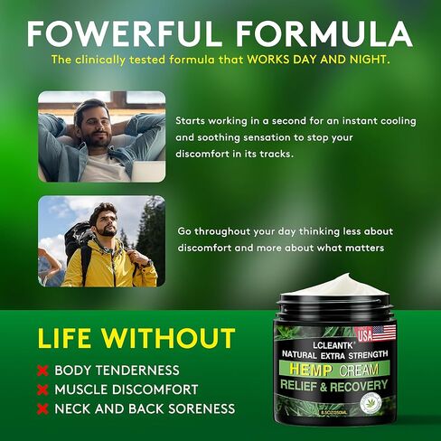 Lcleantk 8.5 oz Instant Hemp Cream - Maximum Strength Natural Smoothing Hemp Cream for Muscles, Joints, Foot, Back, Knees, Neck, Fingers, Elbows with Hemp, Arnica, Turmeric in Saudi Arabia