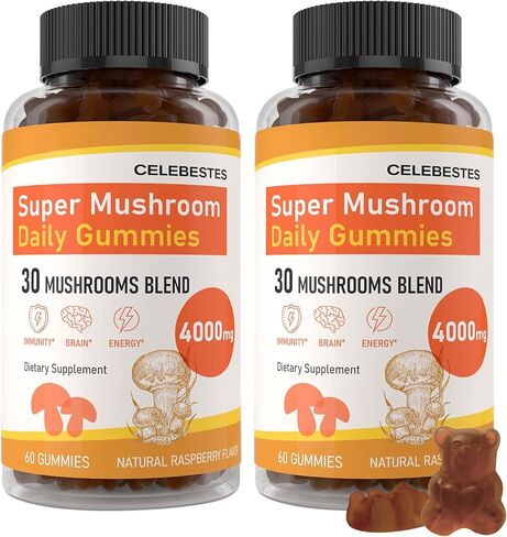 علكات فطر أوسيو - عرف الأسد، كورديسيبس، ريشي - مكمل فطر الدماغ منشط الذهن - للوظيفة الإدراكية والجهاز المناعي ومضادات الأكسدة - 120 علكة in Kuwait