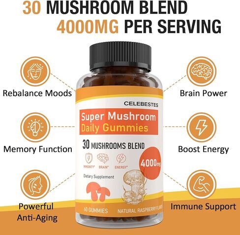 علكات فطر أوسيو - عرف الأسد، كورديسيبس، ريشي - مكمل فطر الدماغ منشط الذهن - للوظيفة الإدراكية والجهاز المناعي ومضادات الأكسدة - 120 علكة in Kuwait