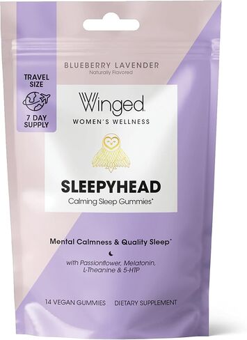 Winged Sleepyhead Gummies | Non-Habit Forming Natural Sleep Supplement | 8 Powerful Nutrients with Melatonin, L-Theanine, 5-HTP, Passionflower & Lemon Balm | Blueberry Lavender Flavor (7 Servings) in Saudi Arabia