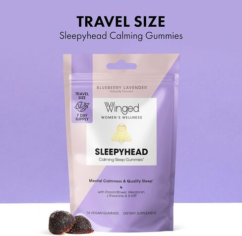 Winged Sleepyhead Gummies | Non-Habit Forming Natural Sleep Supplement | 8 Powerful Nutrients with Melatonin, L-Theanine, 5-HTP, Passionflower & Lemon Balm | Blueberry Lavender Flavor (7 Servings) in Saudi Arabia