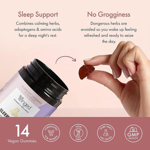 Winged Sleepyhead Gummies | Non-Habit Forming Natural Sleep Supplement | 8 Powerful Nutrients with Melatonin, L-Theanine, 5-HTP, Passionflower & Lemon Balm | Blueberry Lavender Flavor (7 Servings) in Saudi Arabia