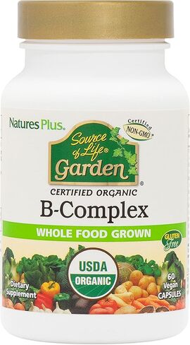 NaturesPlus Source of Life Garden Certified Organic B Complex - 60 Vegan Capsules - Complete Vitamin B Supplement, Energy Booster - Vegetarian, Gluten-Free - 30 Servings in Saudi Arabia